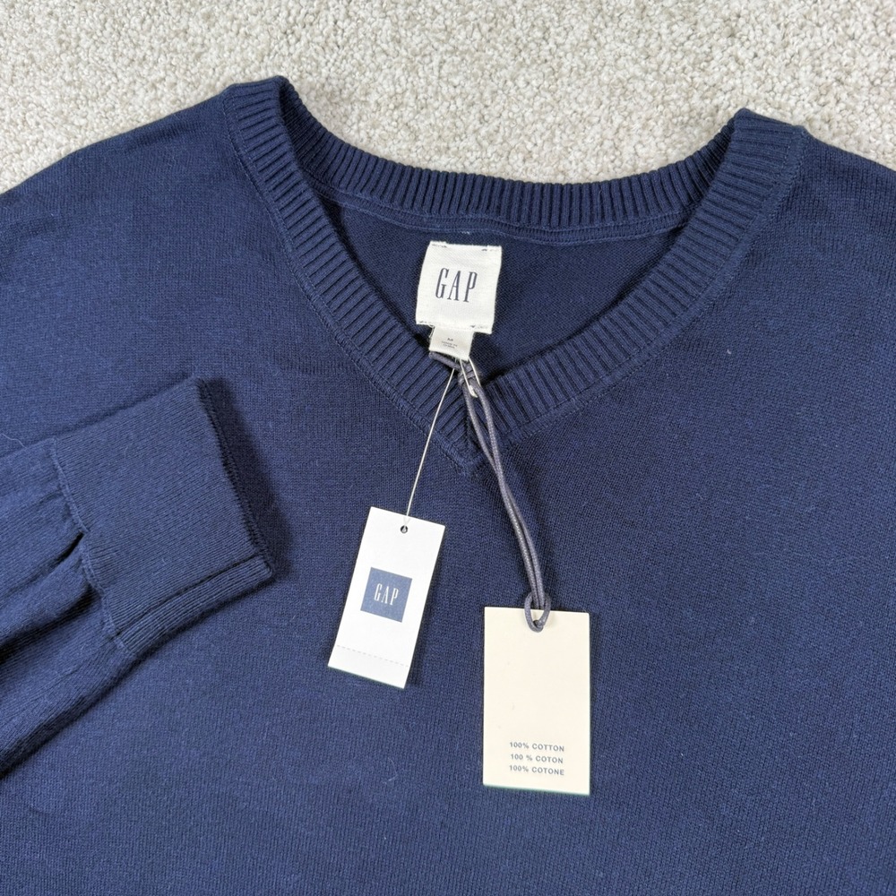 Gap Sweater Mens M Navy Blue Cotton V-Neck Long Sleeve 352305-00-1